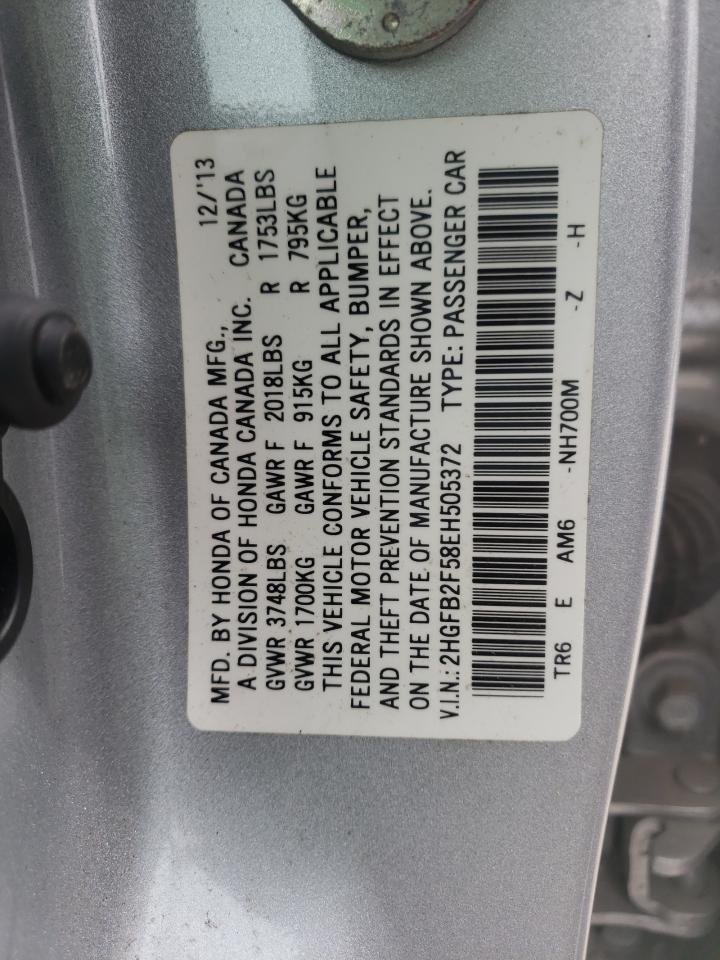 Photo 10 from auction – 2014 HONDA CIVIC LX with VIN 2HGFB2F58EH505372