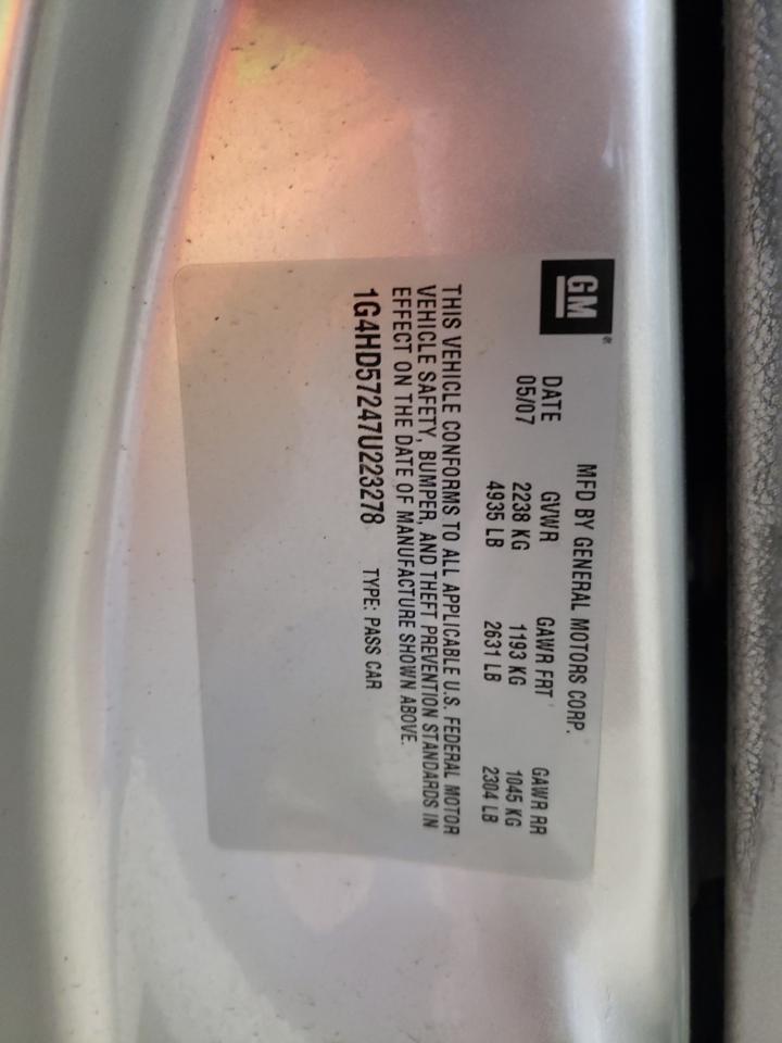 Photo 10 from auction – 2007 BUICK LUCERNE CX with VIN 1G4HD57247U223278