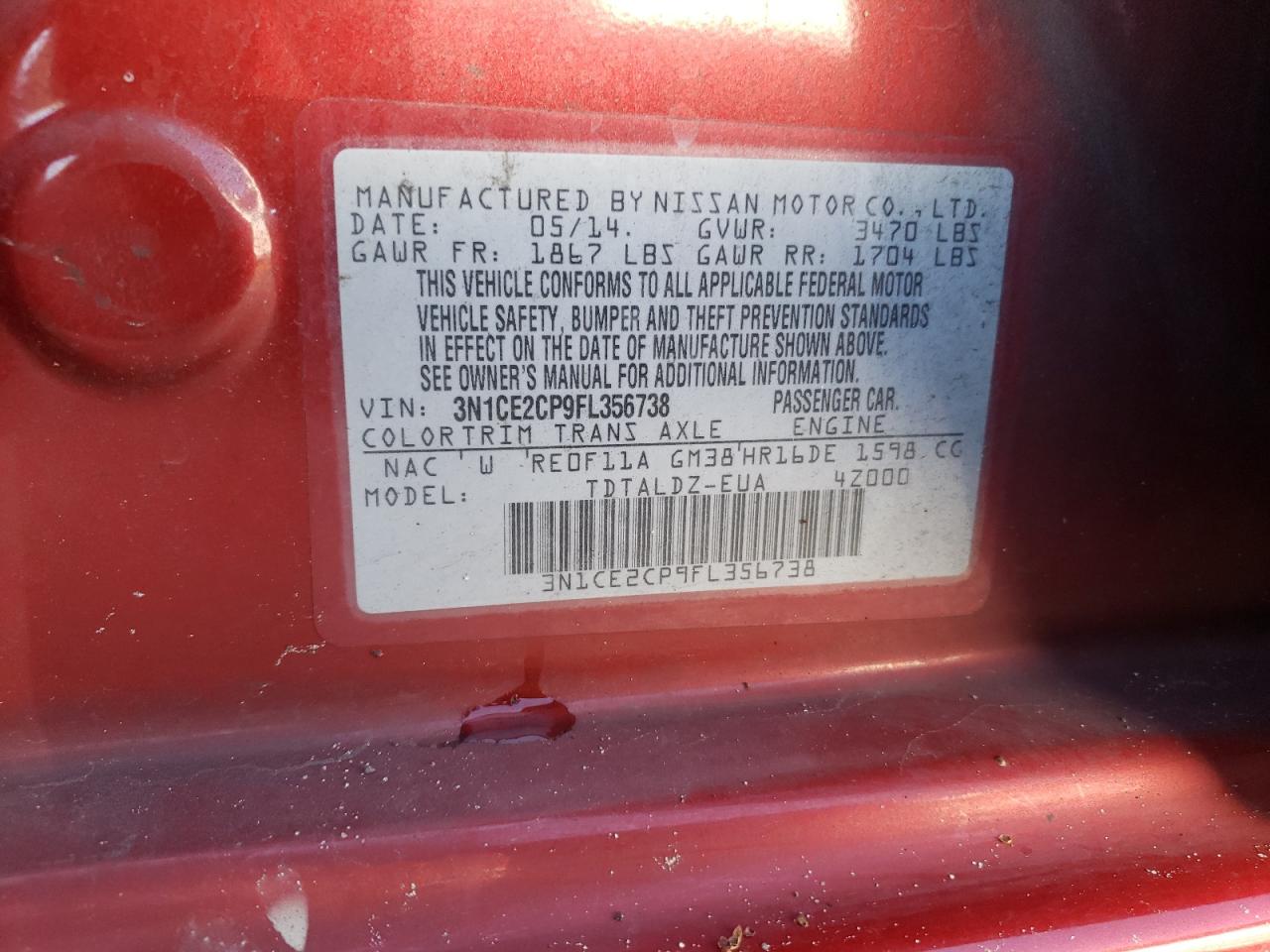 Photo 10 from auction – 2015 NISSAN VERSA NOTE with VIN 3N1CE2CP9FL356738