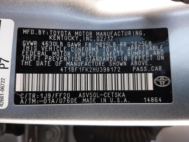 Photo 10 from auction – 2017 TOYOTA CAMRY LE with VIN 4T1BF1FK2HU398172