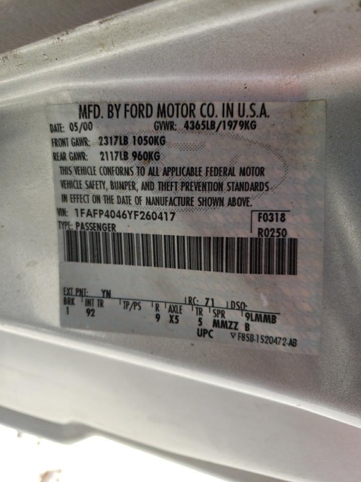 Photo 10 from auction – 2000 FORD MUSTANG with VIN 1FAFP4046YF260417