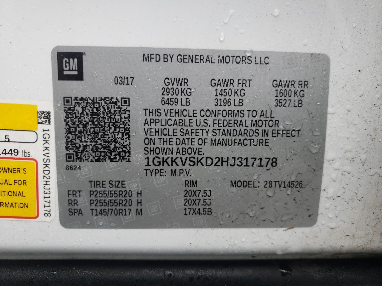 Photo 10 from auction – 2017 GMC ACADIA LIM with VIN 1GKKVSKD2HJ317178