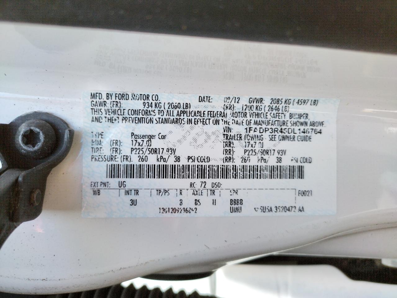 Photo 10 from auction – 2013 FORD FOCUS BEV with VIN 1FADP3R45DL146764