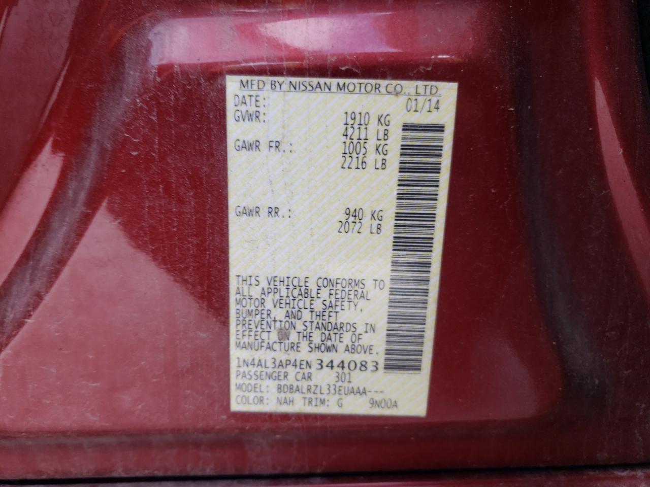 Photo 10 from auction – 2014 NISSAN ALTIMA 2.5 with VIN 1N4AL3AP4EN344083