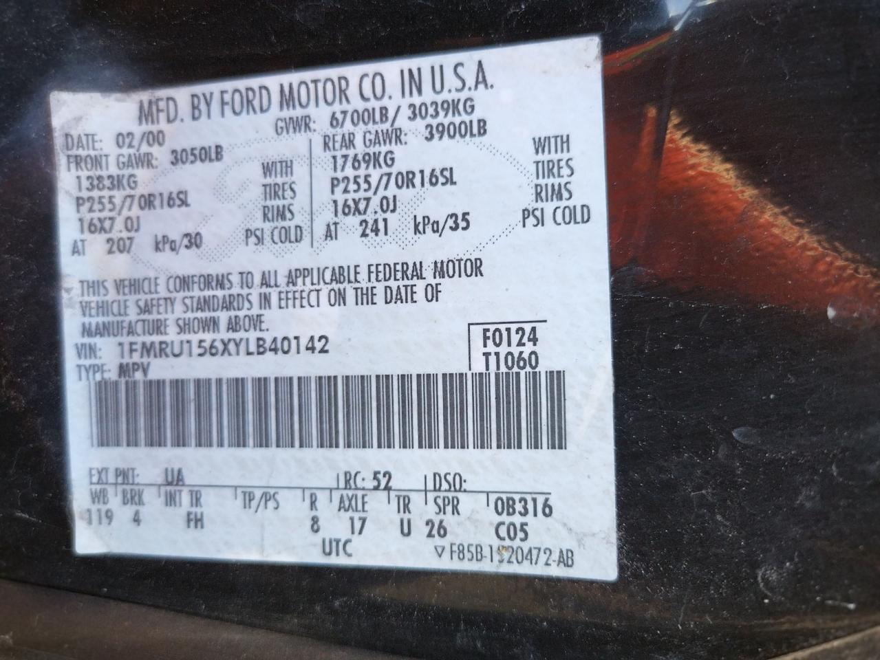 Photo 10 from auction – 2000 FORD EXPEDITION with VIN 1FMRU156XYLB40142