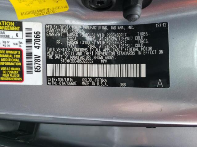 Photo 10 from auction – 2013 TOYOTA SIENNA XLE with VIN 5TDYK3DC4DS326552