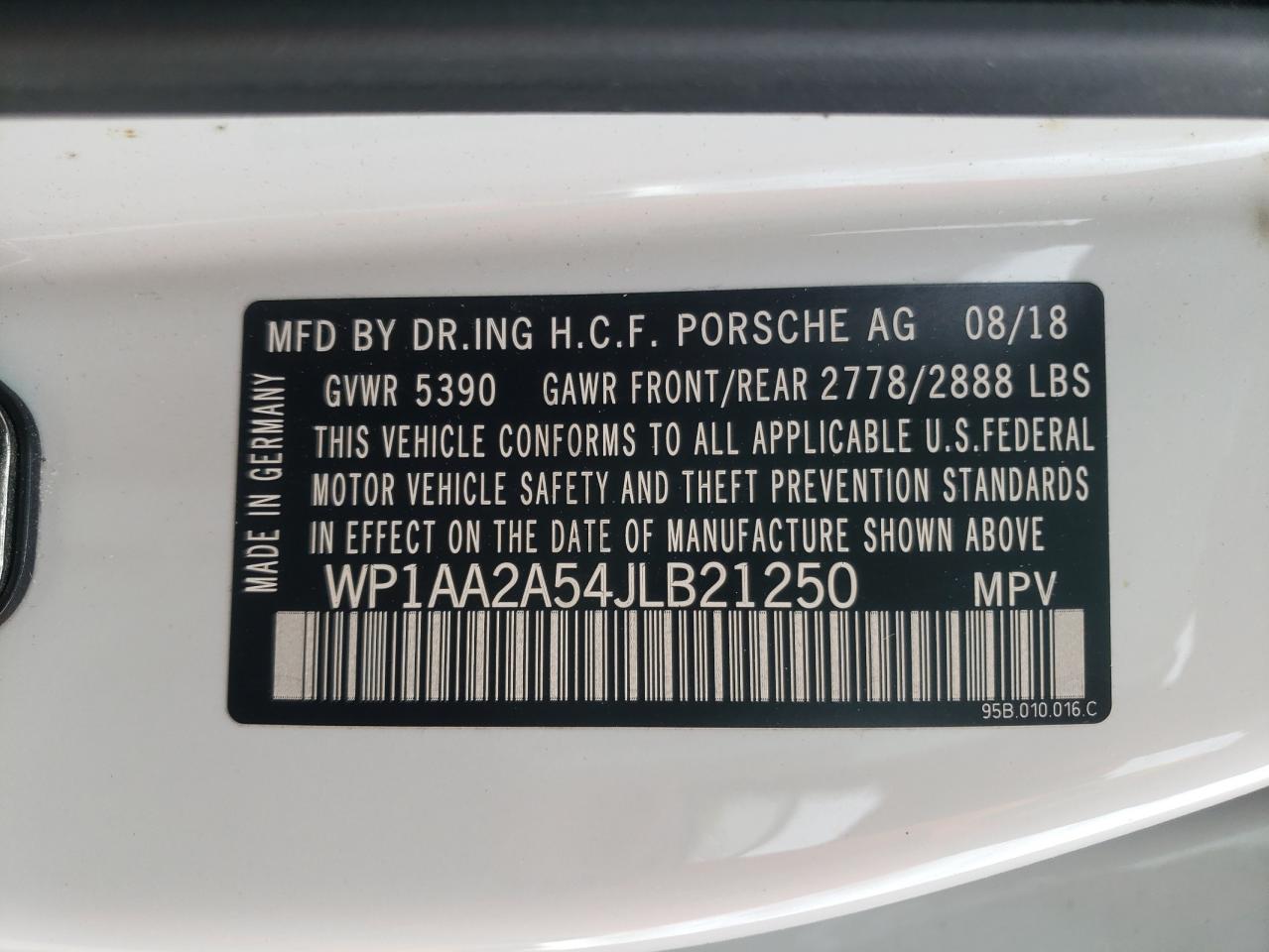 Photo 10 from auction – 2018 PORSCHE MACAN with VIN WP1AA2A54JLB21250