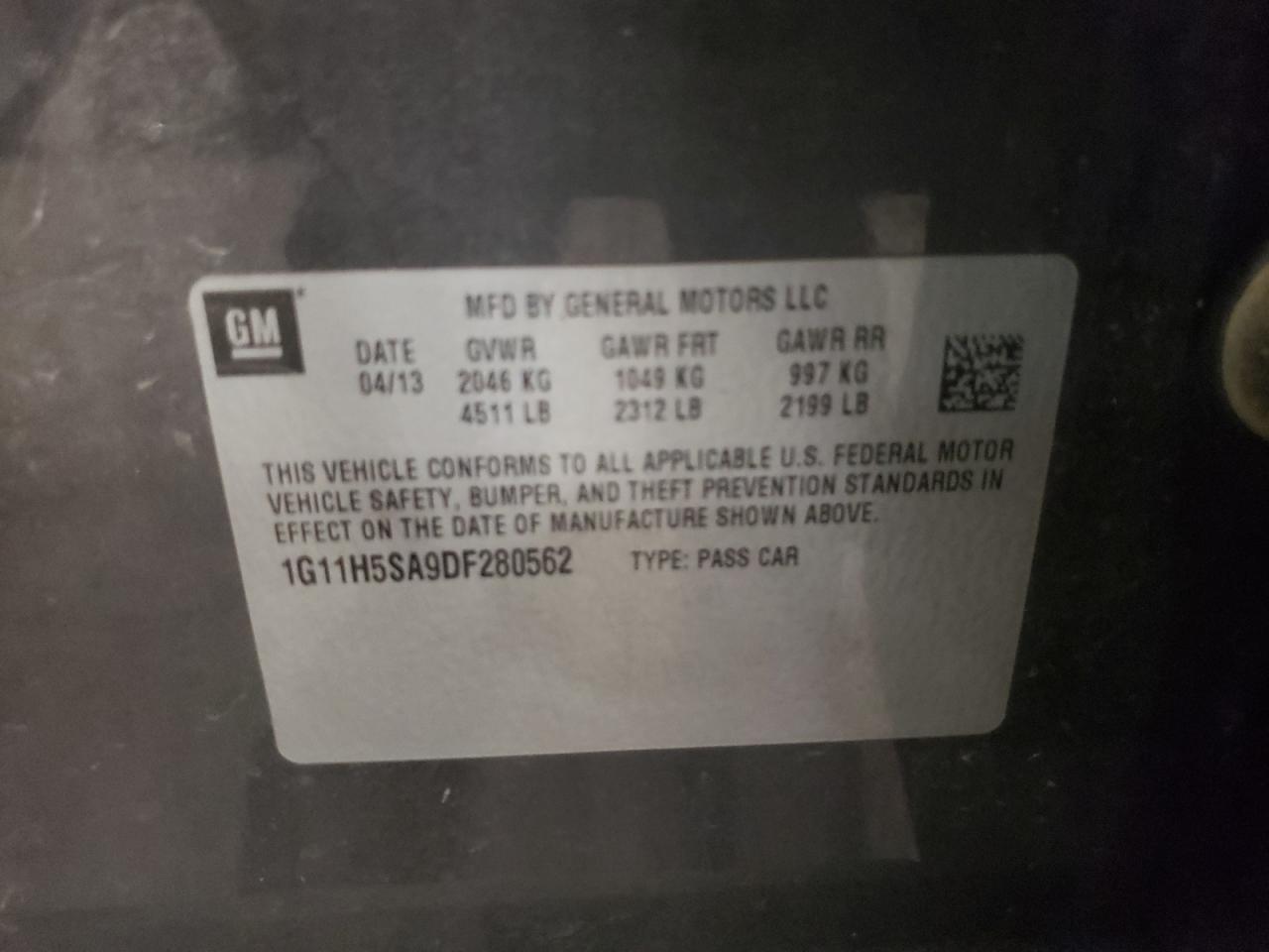 Photo 10 from auction – 2013 CHEVROLET MALIBU LTZ with VIN 1G11H5SA9DF280562