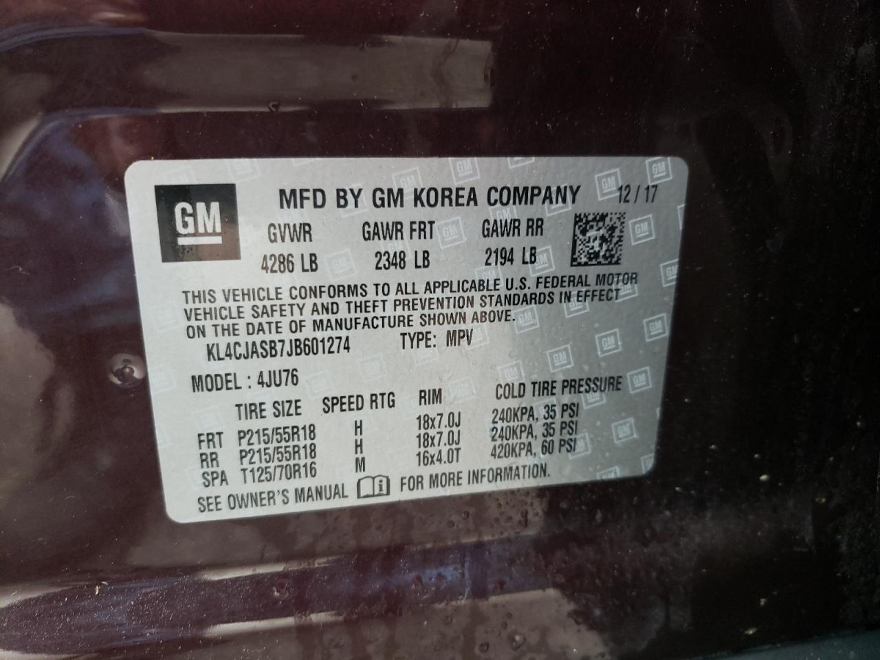 Photo 10 from auction – 2018 BUICK ENCORE PRE with VIN KL4CJASB7JB601274