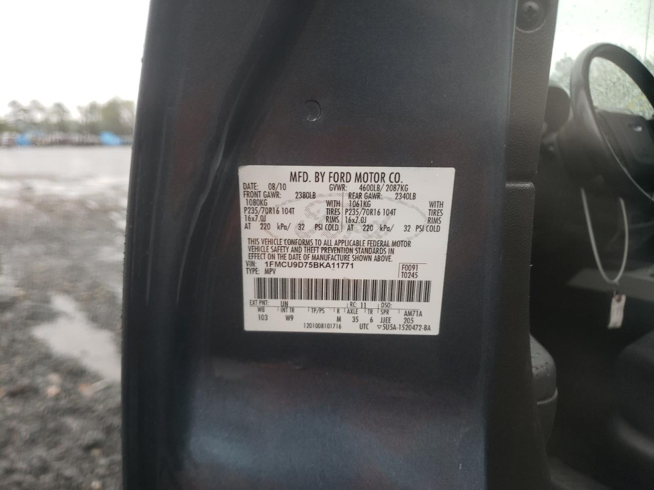 صورة رقم 10 من المزاد - 2011 FORD ESCAPE XLT مع VIN 1FMCU9D75BKA11771
