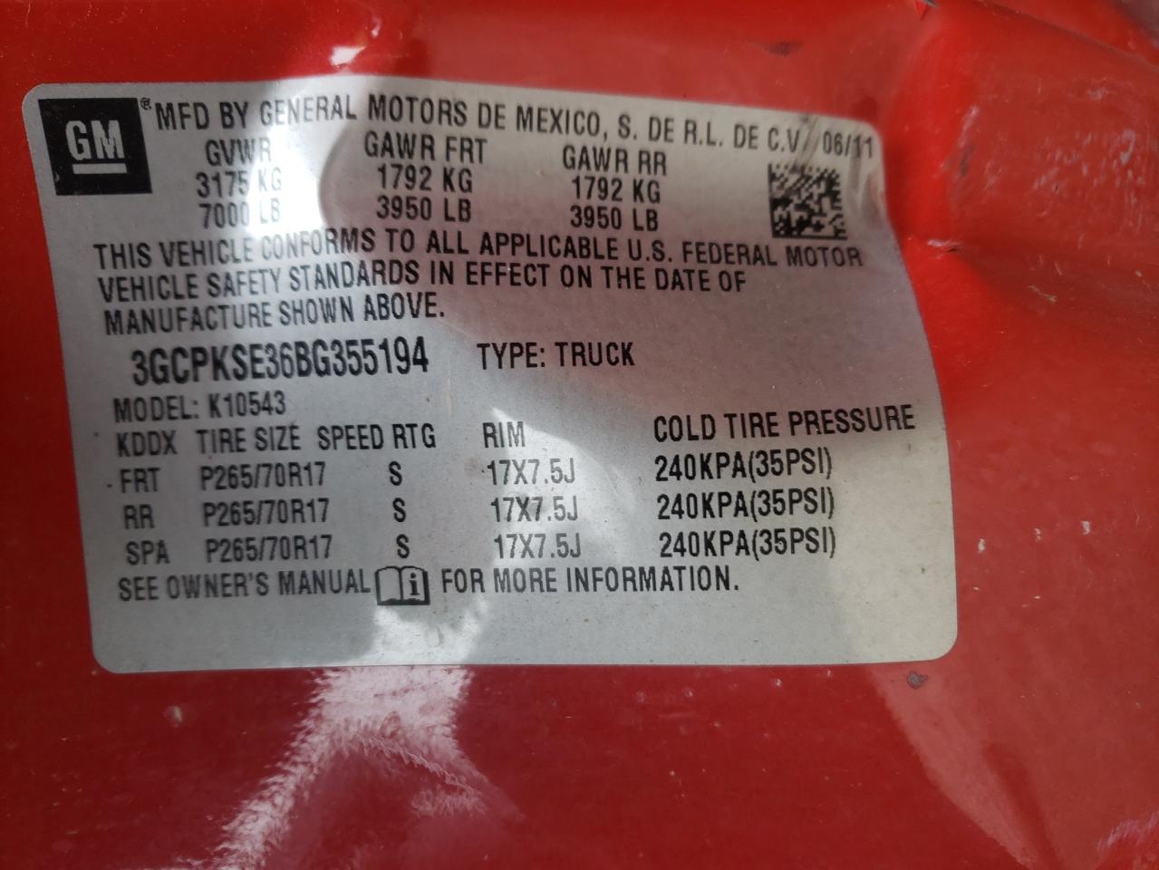 Photo 10 from auction – 2011 CHEVROLET SILVERADO with VIN 3GCPKSE36BG355194