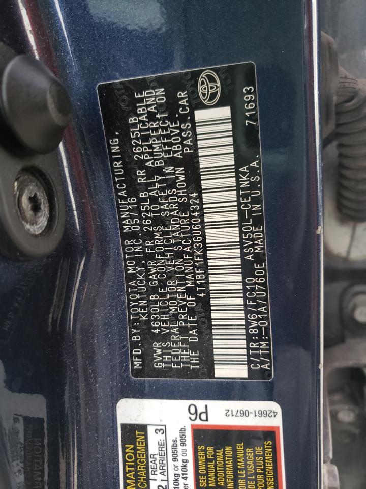 Photo 10 from auction – 2016 TOYOTA CAMRY LE with VIN 4T1BF1FK3GU604324