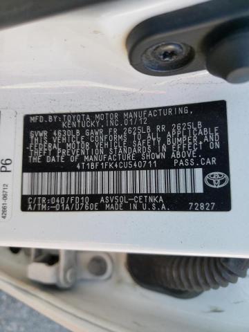 Zdjęcie 10 z aukcji – 2012 TOYOTA CAMRY BASE z VIN 4T1BF1FK4CU540711