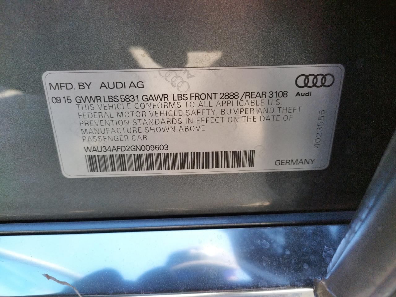 Photo 10 from auction – 2016 AUDI A8 L QUATT with VIN WAU34AFD2GN009603
