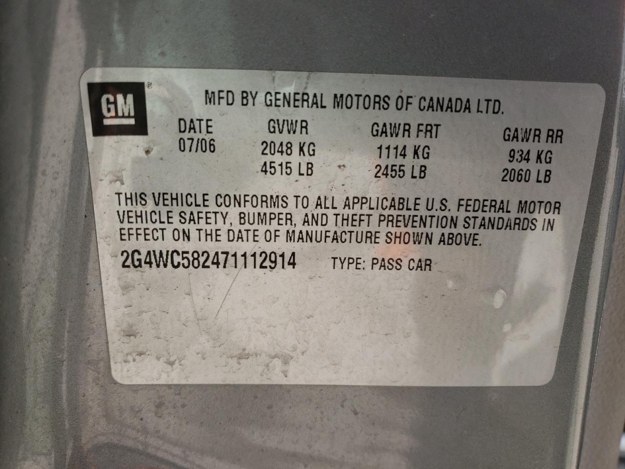 Photo 10 from auction – 2007 BUICK LACROSSE C with VIN 2G4WC582471112914