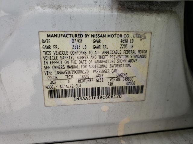 Photo 10 from auction – 2009 NISSAN MAXIMA S with VIN 1N4AA51E39C806120