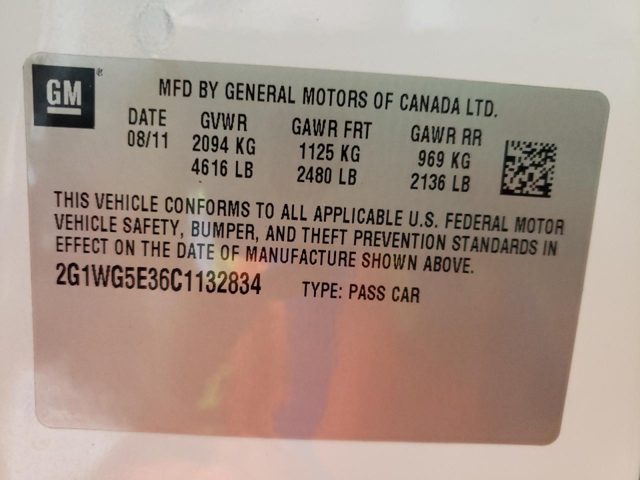 Photo 10 from auction – 2012 CHEVROLET IMPALA LT with VIN 2G1WG5E36C1132834