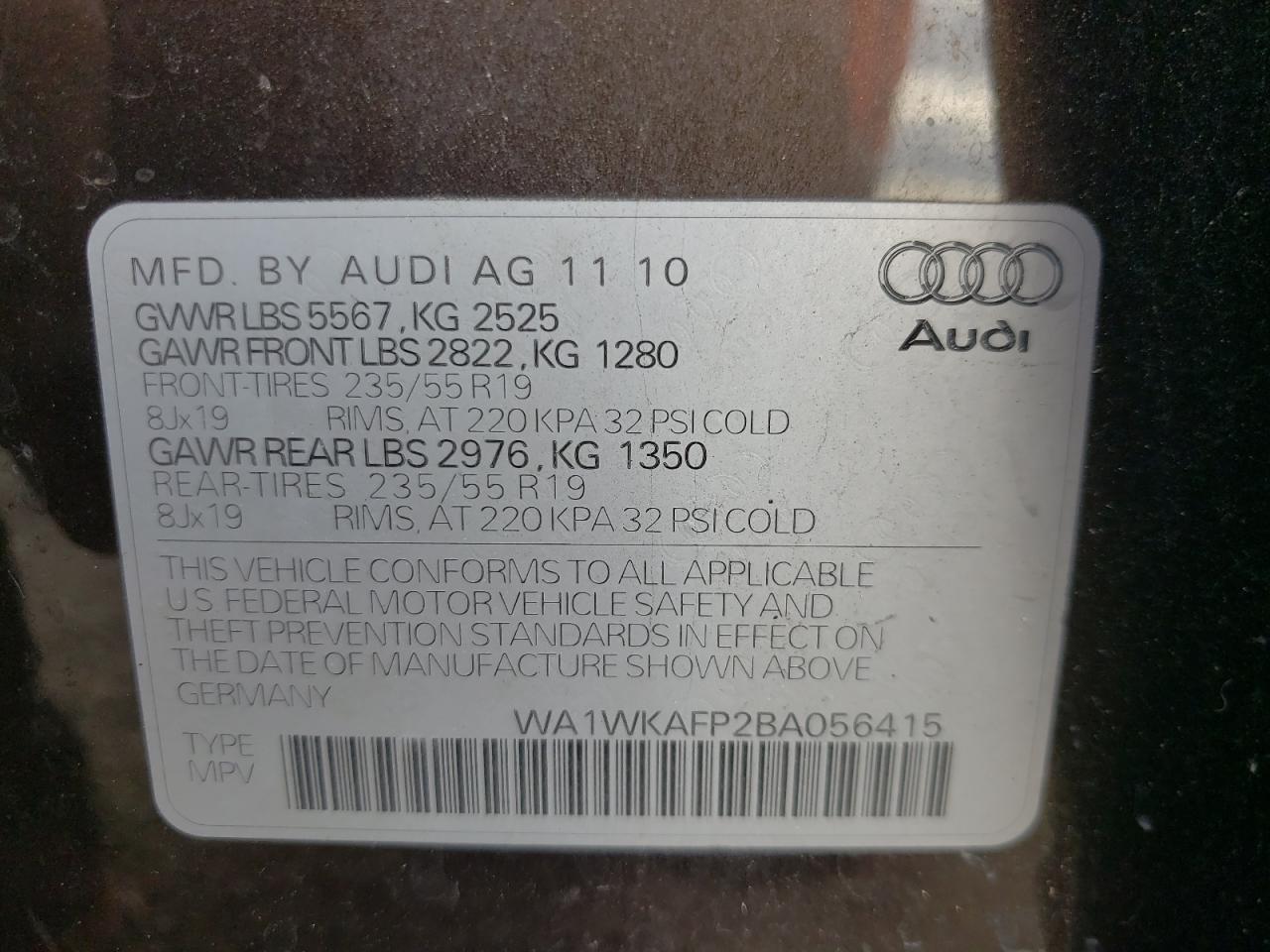 Photo 10 from auction – 2011 AUDI Q5 PRESTIG with VIN WA1WKAFP2BA056415