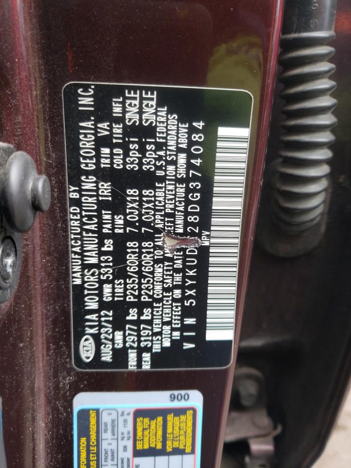 Photo 10 from auction – 2013 KIA SORENTO EX with VIN 5XYKUDA28DG374084