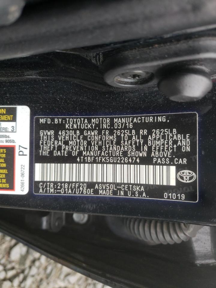 Photo 10 from auction – 2016 TOYOTA CAMRY LE with VIN 4T1BF1FK5GU226474