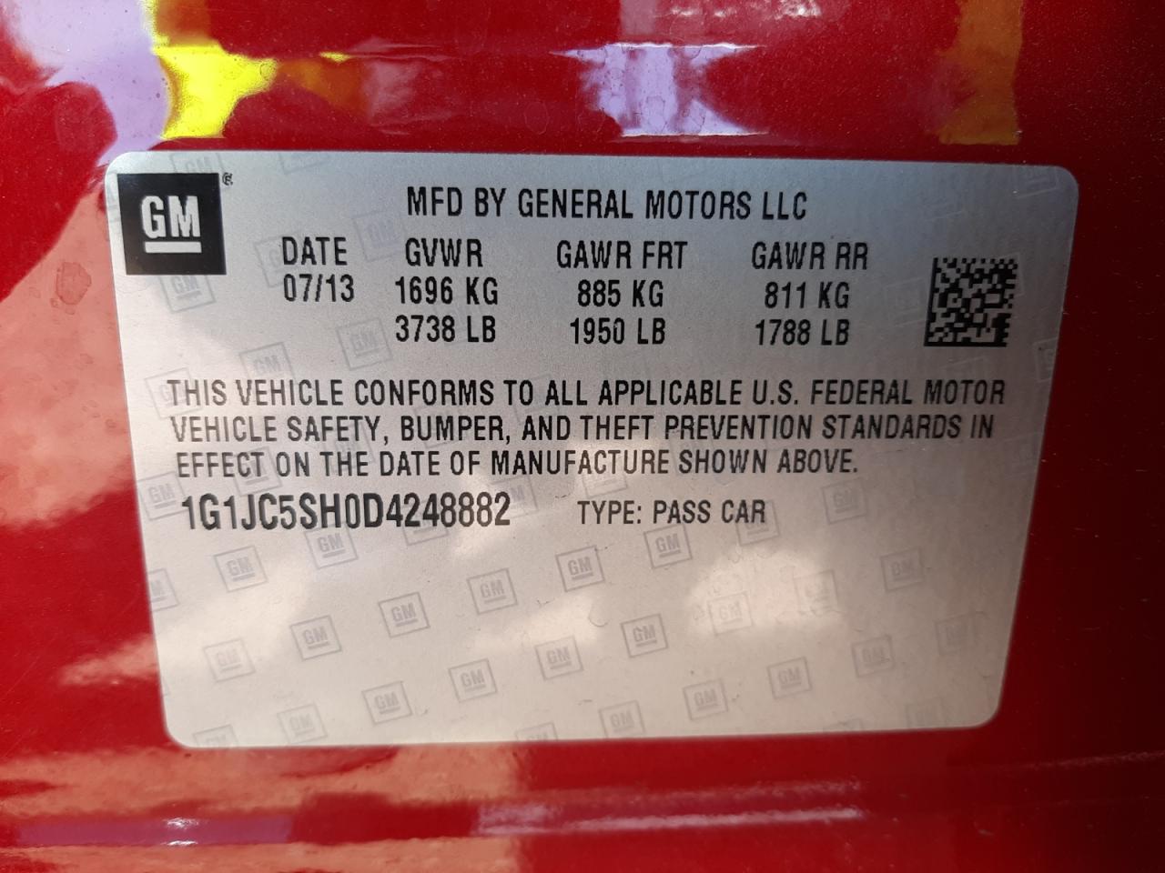 Photo 10 from auction – 2013 CHEVROLET SONIC LT with VIN 1G1JC5SH0D4248882