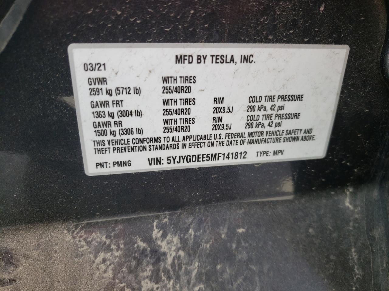 Photo 10 from auction – 2021 TESLA MODEL Y with VIN 5YJYGDEE5MF141812
