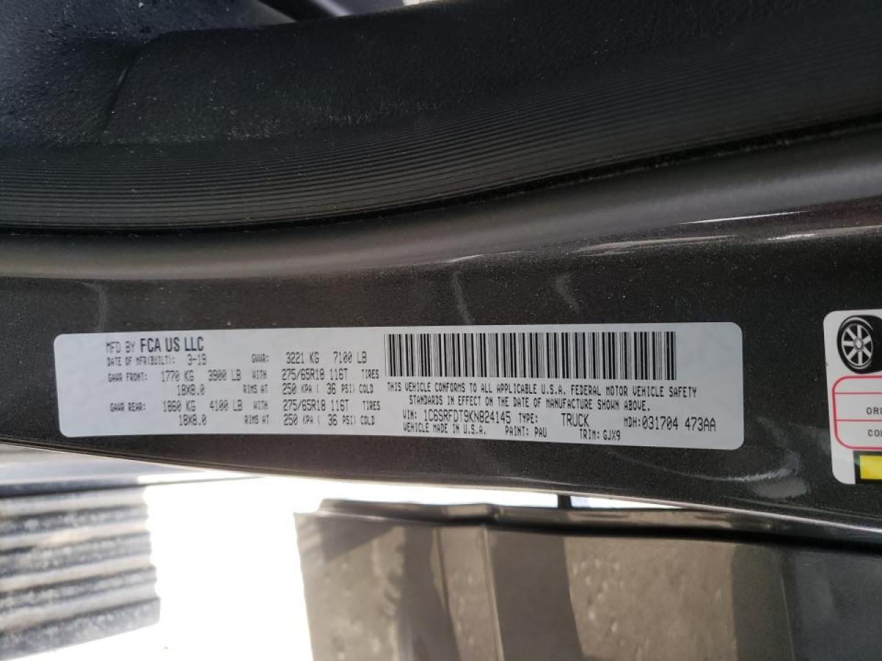 Photo 10 from auction – 2019 RAM 1500 LARAM with VIN 1C6SRFDT9KN824145