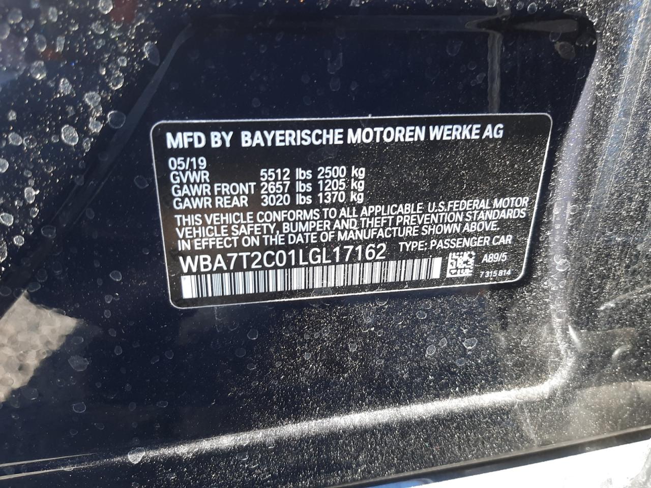 Photo 10 from auction – 2020 BMW 740 I with VIN WBA7T2C01LGL17162