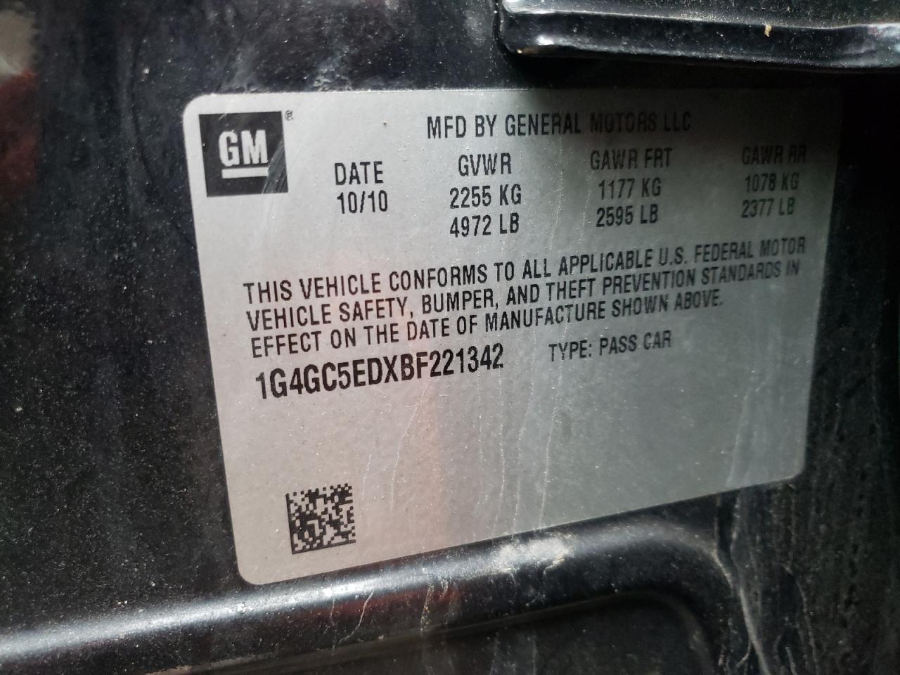 Photo 10 from auction – 2011 BUICK LACROSSE C with VIN 1G4GC5EDXBF221342