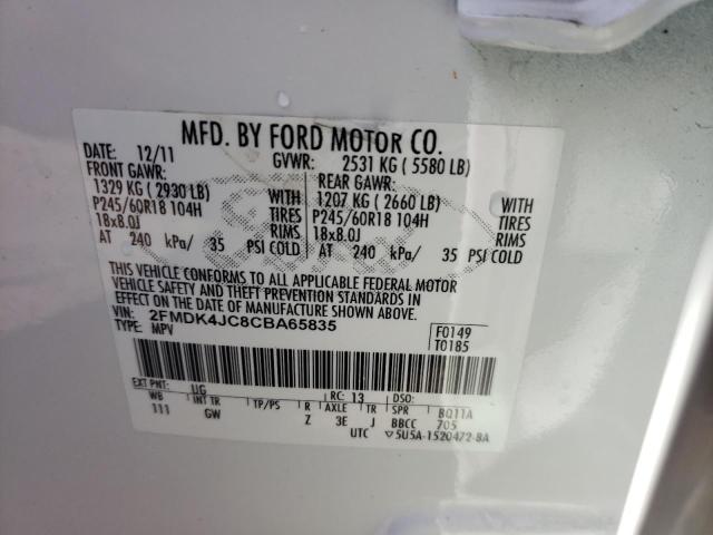 Photo 10 from auction – 2012 FORD EDGE SEL with VIN 2FMDK4JC8CBA65835