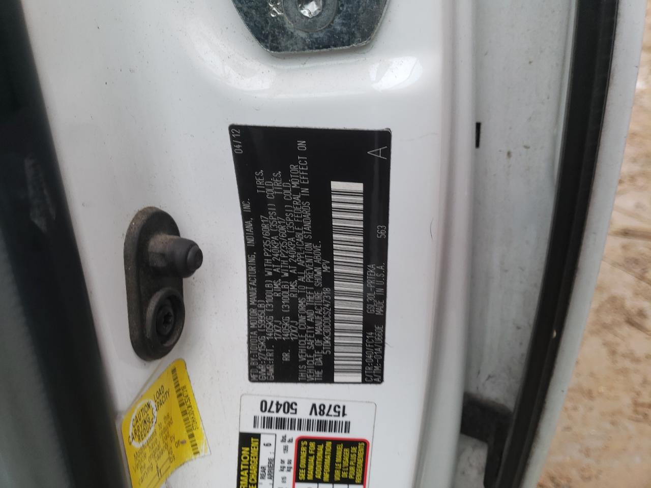 Photo 10 from auction – 2012 TOYOTA SIENNA LE with VIN 5TDKK3DC0CS247318