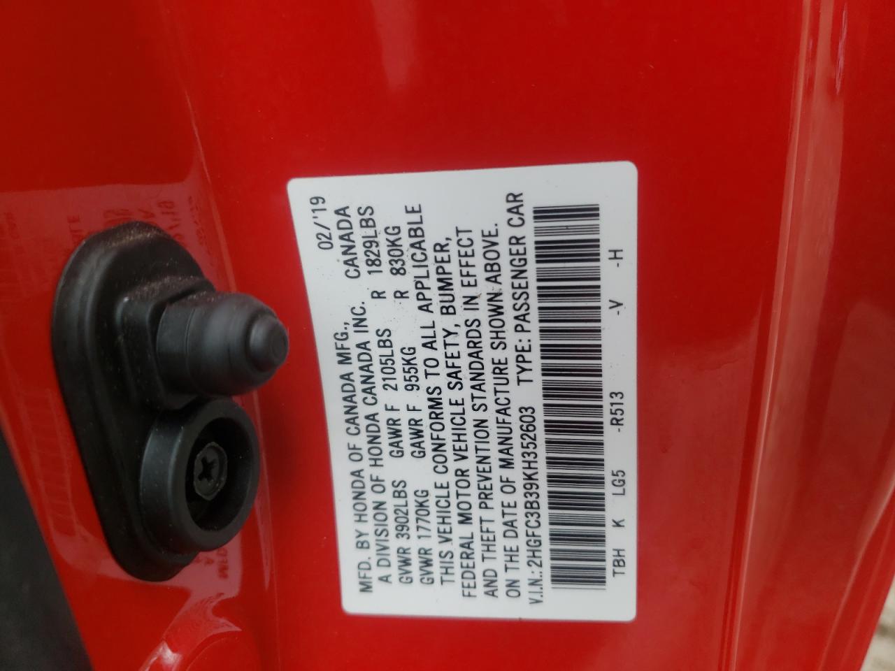 Photo 10 from auction – 2019 HONDA CIVIC EX with VIN 2HGFC3B39KH352603