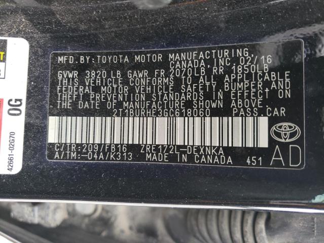 Photo 10 from auction – 2016 TOYOTA COROLLA L with VIN 2T1BURHE3GC618060