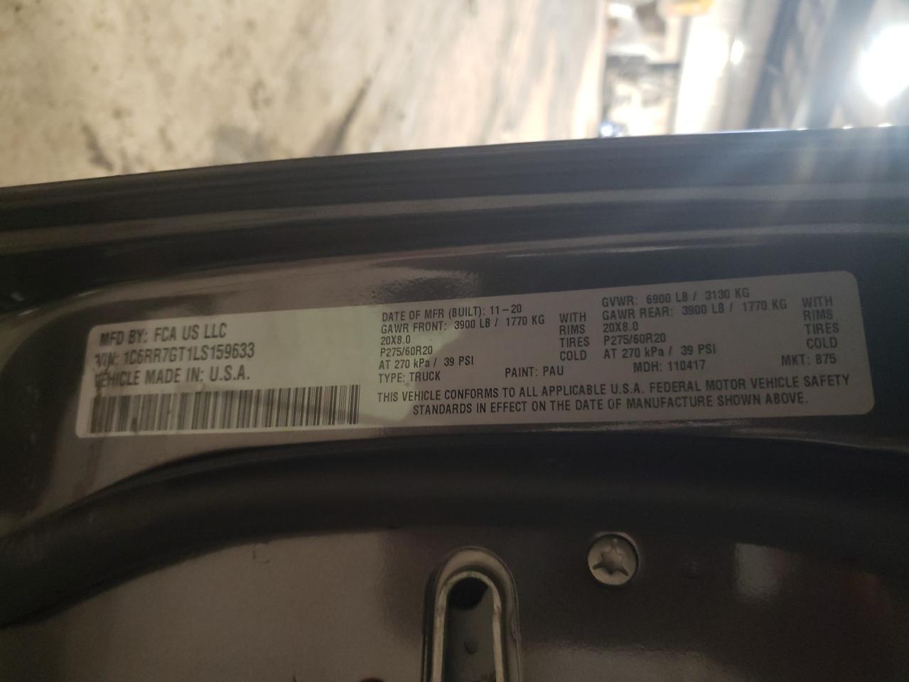 Foto 10 de la subasta – 2020 RAM 1500 CLASS con VIN 1C6RR7GT1LS159633