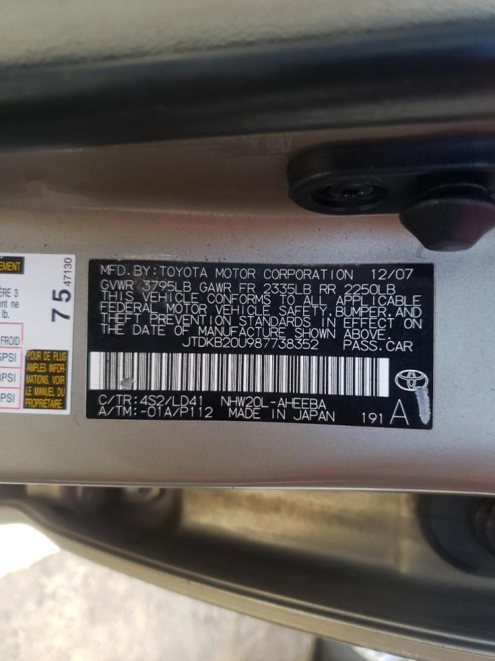 Photo 10 from auction – 2008 TOYOTA PRIUS with VIN JTDKB20U987738352