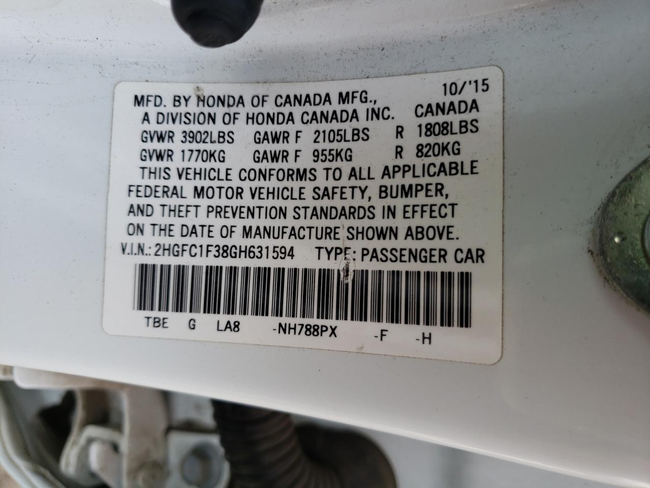 Photo 10 from auction – 2016 HONDA CIVIC EX with VIN 2HGFC1F38GH631594