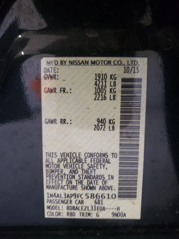 Photo 10 from auction – 2015 NISSAN ALTIMA 2.5 with VIN 1N4AL3AP9FC586610