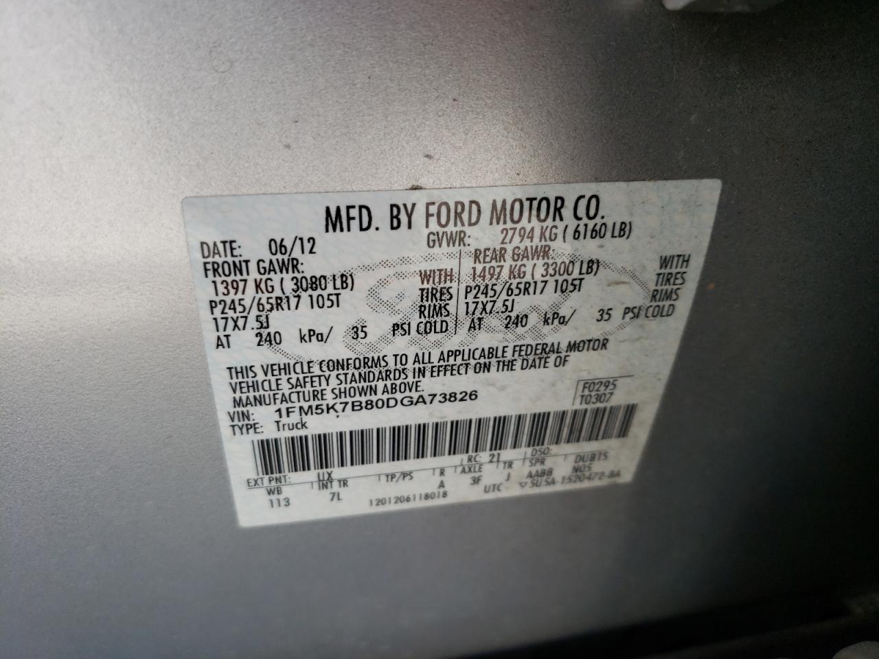 Photo 10 from auction – 2013 FORD EXPLORER with VIN 1FM5K7B80DGA73826