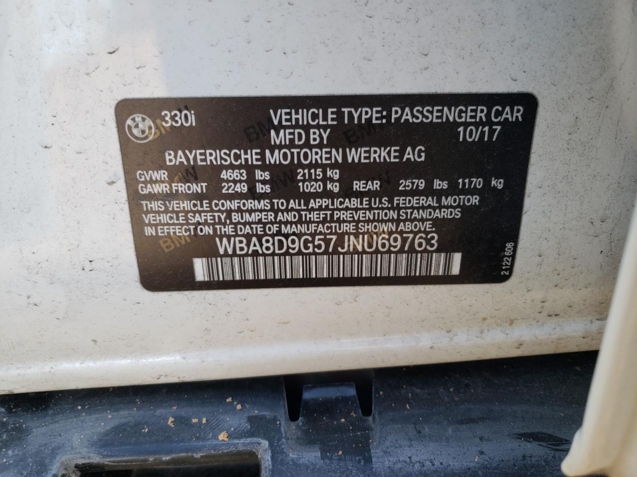 Photo 10 from auction – 2018 BMW 330 XI with VIN WBA8D9G57JNU69763