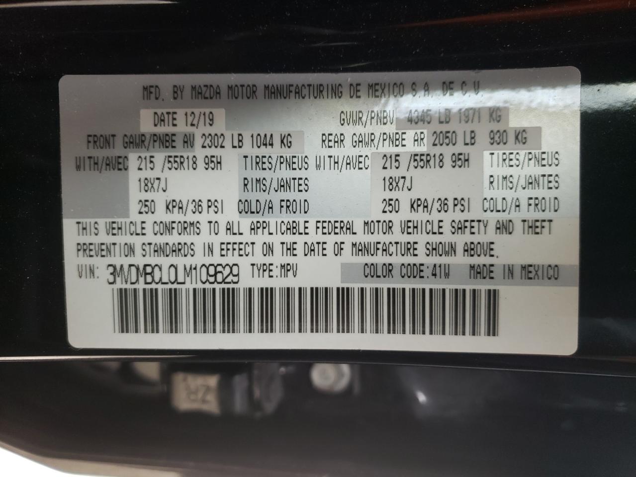 Photo 10 from auction – 2020 MAZDA CX-30 SELE with VIN 3MVDMBCL0LM109629
