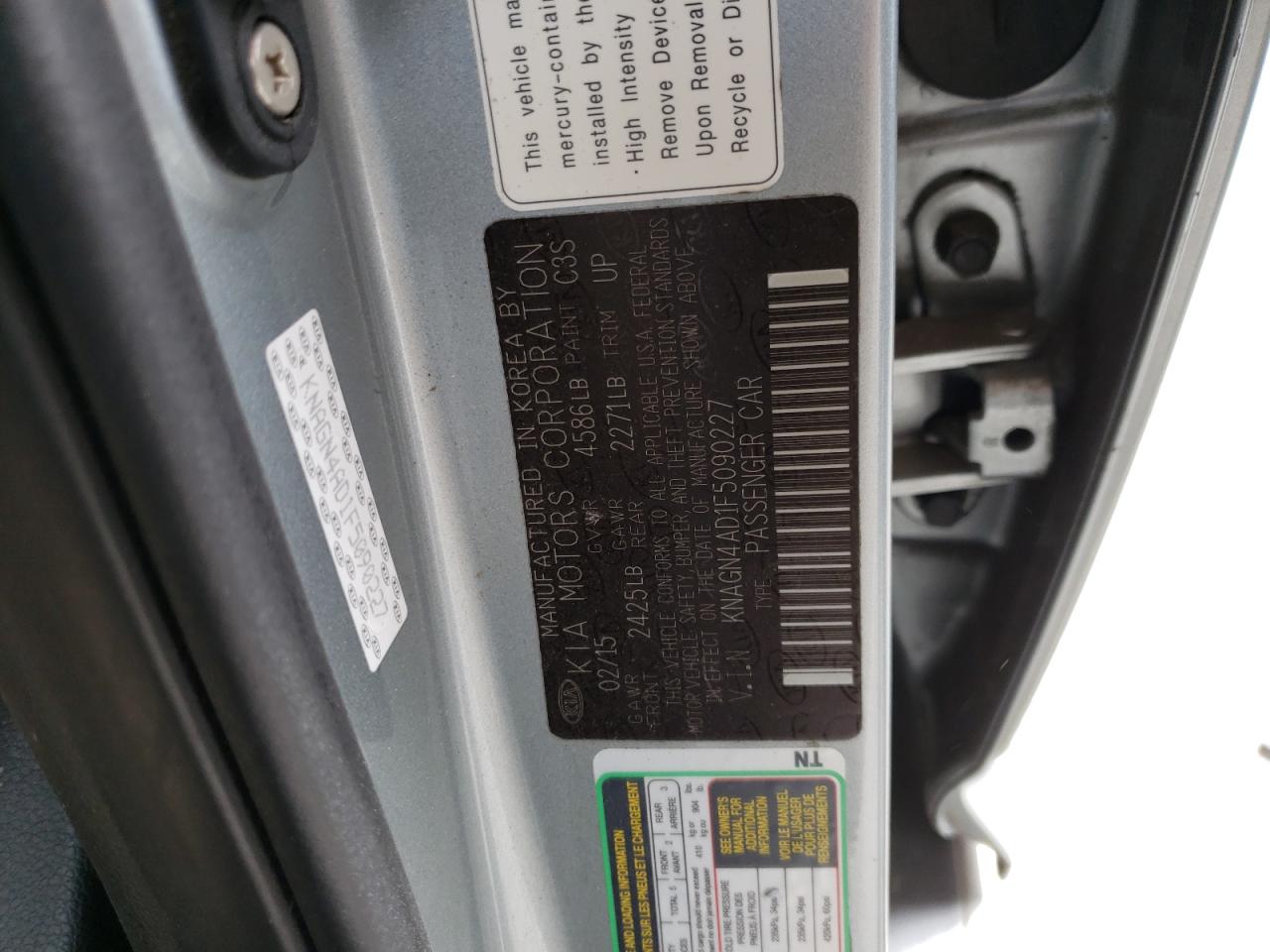 Photo 10 from auction – 2015 KIA OPTIMA HYB with VIN KNAGN4AD1F5090227