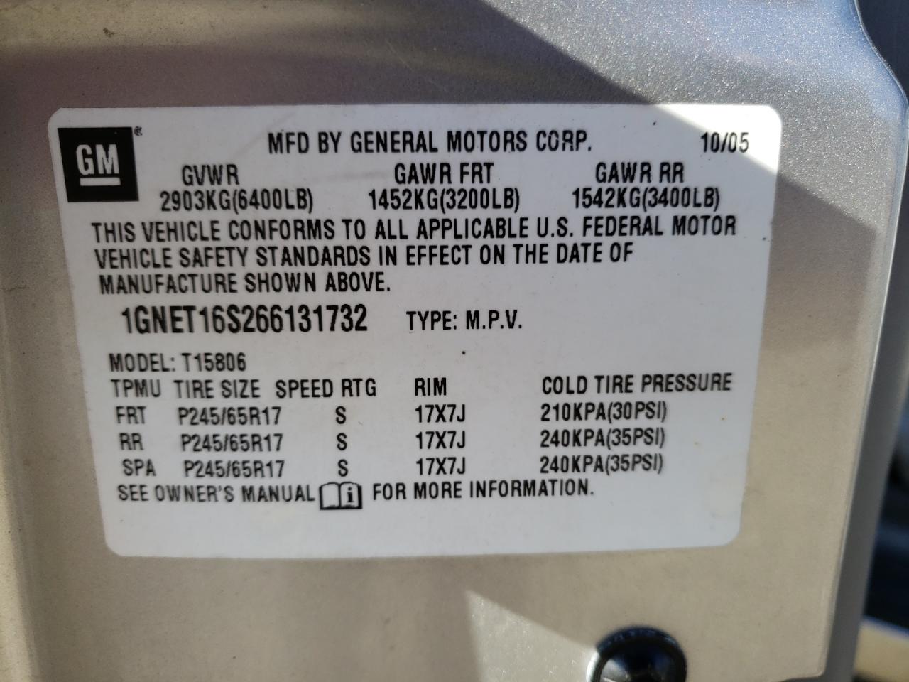 Photo 10 from auction – 2006 CHEVROLET TRAILBLAZE with VIN 1GNET16S266131732