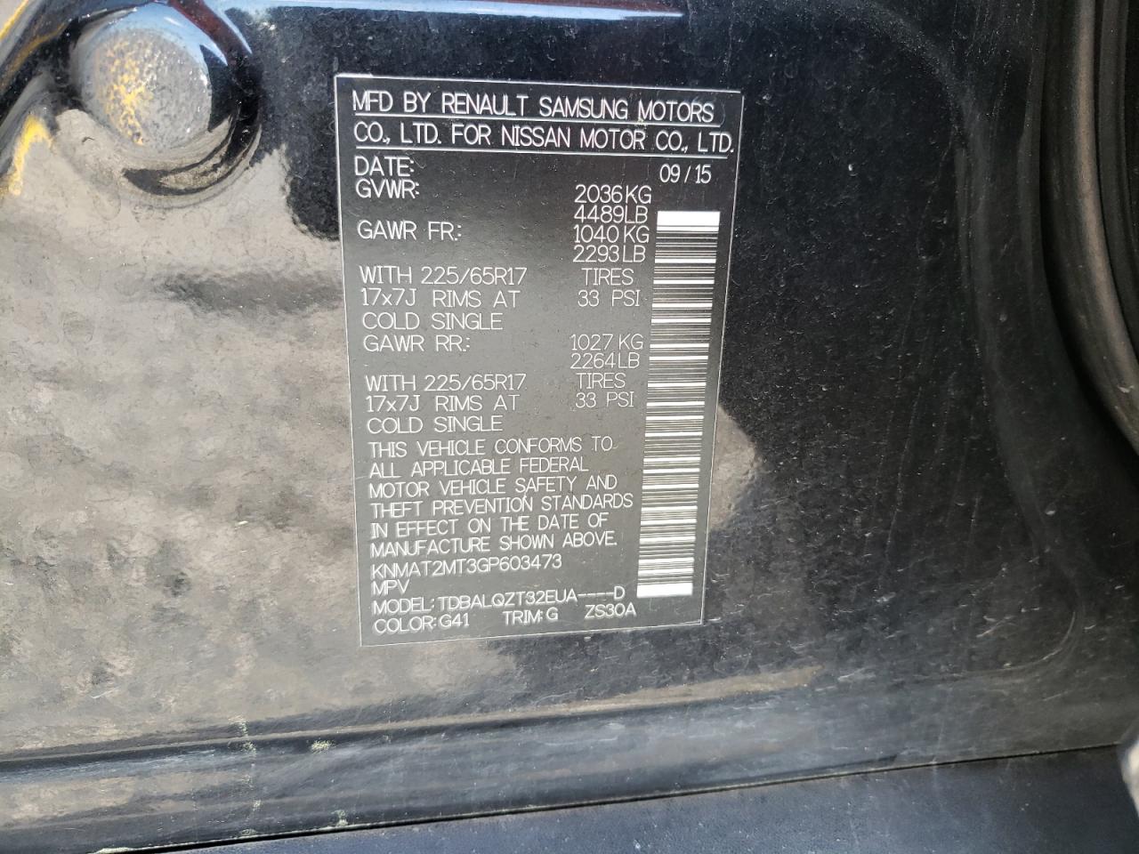 Photo 10 from auction – 2016 NISSAN ROGUE S with VIN KNMAT2MT3GP603473