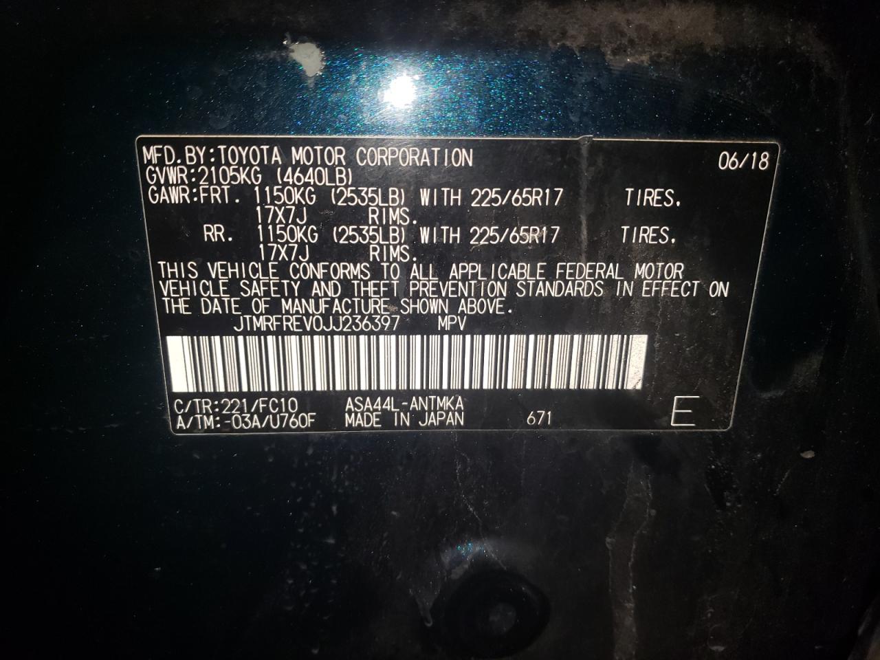 Photo 10 from auction – 2018 TOYOTA RAV4 ADVEN with VIN JTMRFREV0JJ236397