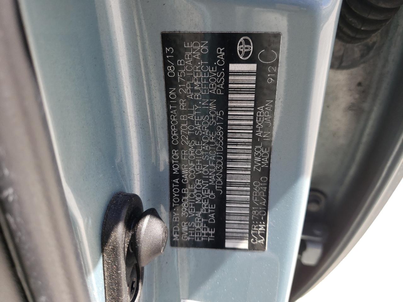 Photo 10 from auction – 2013 TOYOTA PRIUS with VIN JTDKN3DU1D5689175