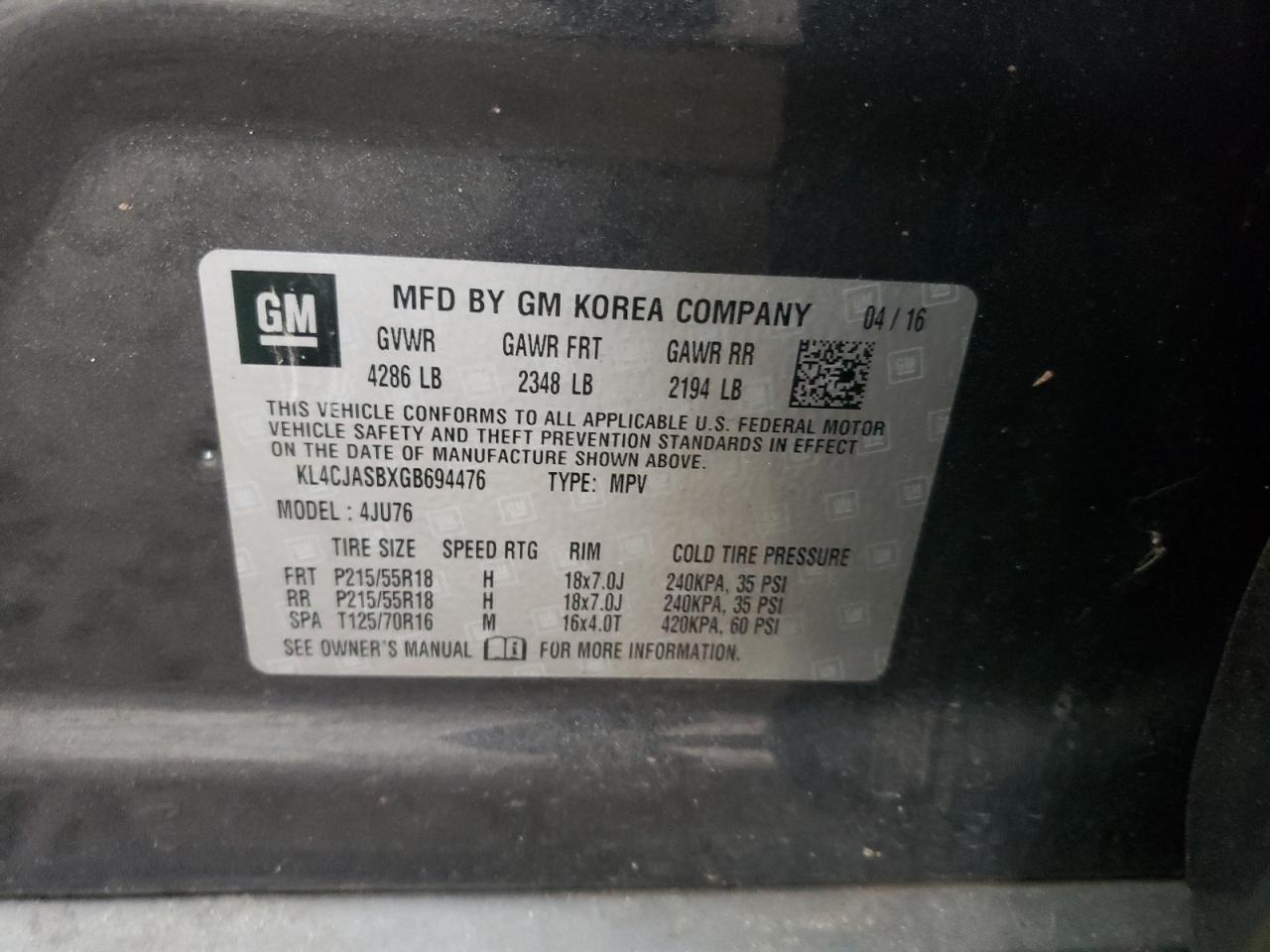 Photo 10 from auction – 2016 BUICK ENCORE with VIN KL4CJASBXGB694476