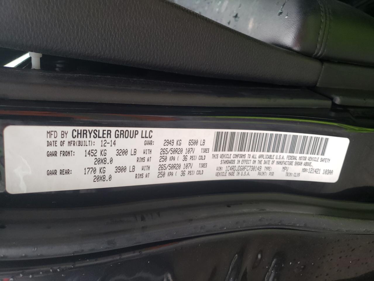 Photo 10 from auction – 2015 DODGE DURANGO LI with VIN 1C4RDJDG0FC730149