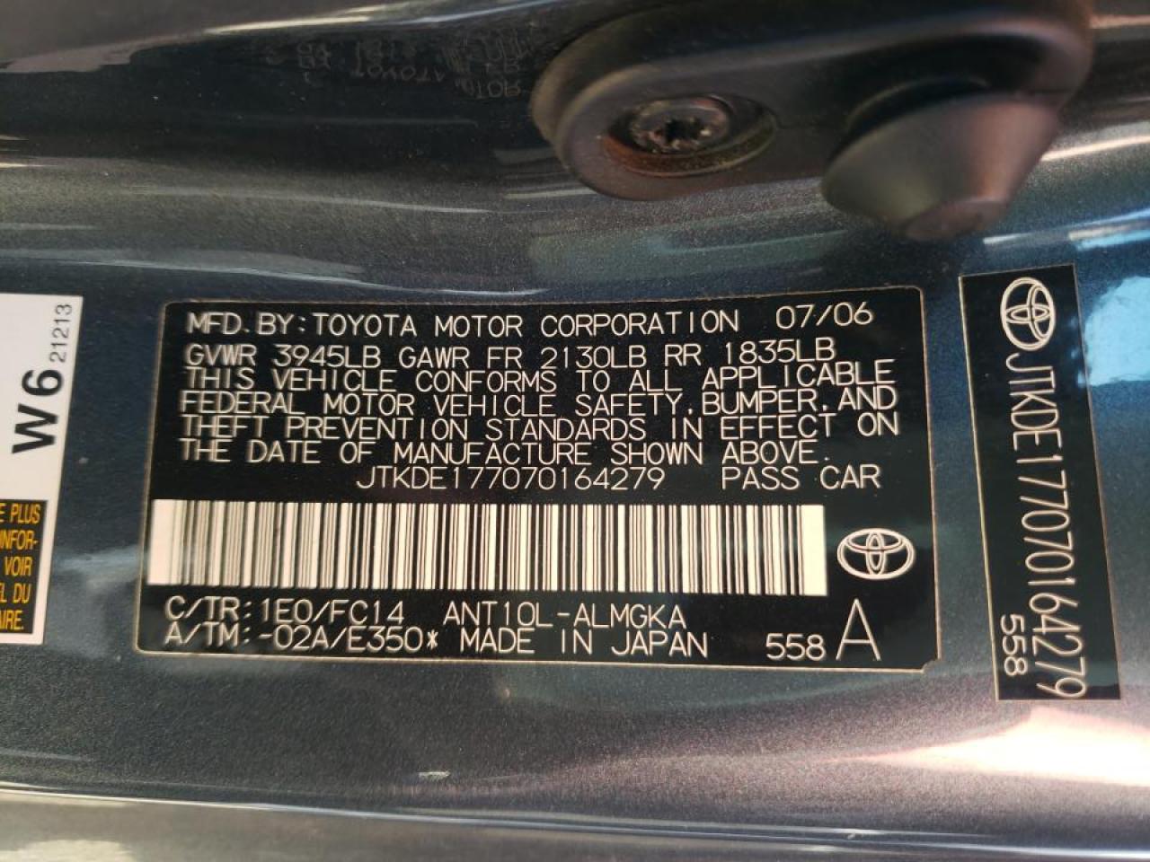 Photo 10 from auction – 2007 TOYOTA SCION TC with VIN JTKDE177070164279