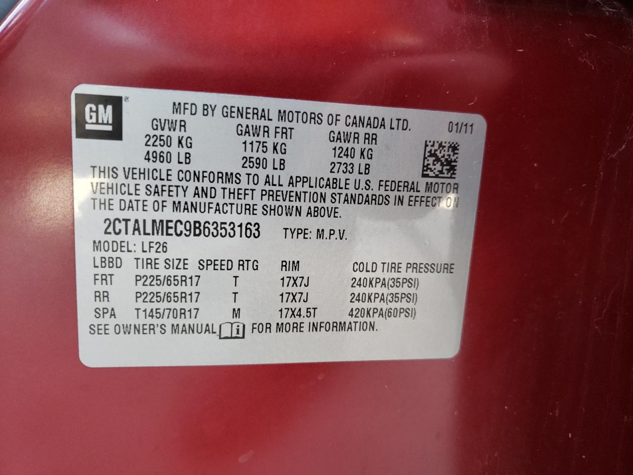 Photo 10 from auction – 2011 GMC TERRAIN SL with VIN 2CTALMEC9B6353163
