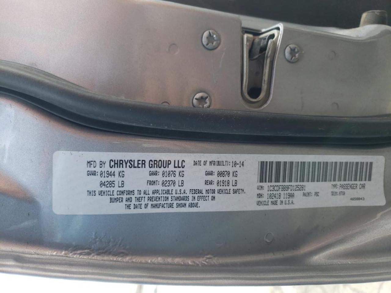 Photo 10 from auction – 2015 DODGE DART SXT with VIN 1C3CDFBB9FD125281